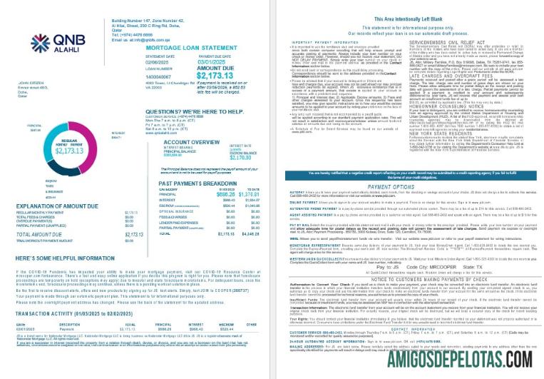 Extrato de hipoteca do Qatar QNB Alahli Bank em formatos Word e PDF 1 2 exemplo real